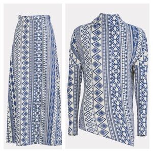 Julia Allert Geometric Blue and White Long Sleeve Top and Skirt